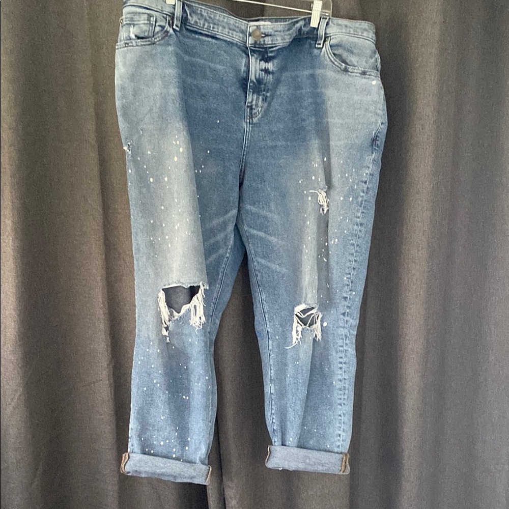 Blue Boyfriend Jeans with Distressed Details